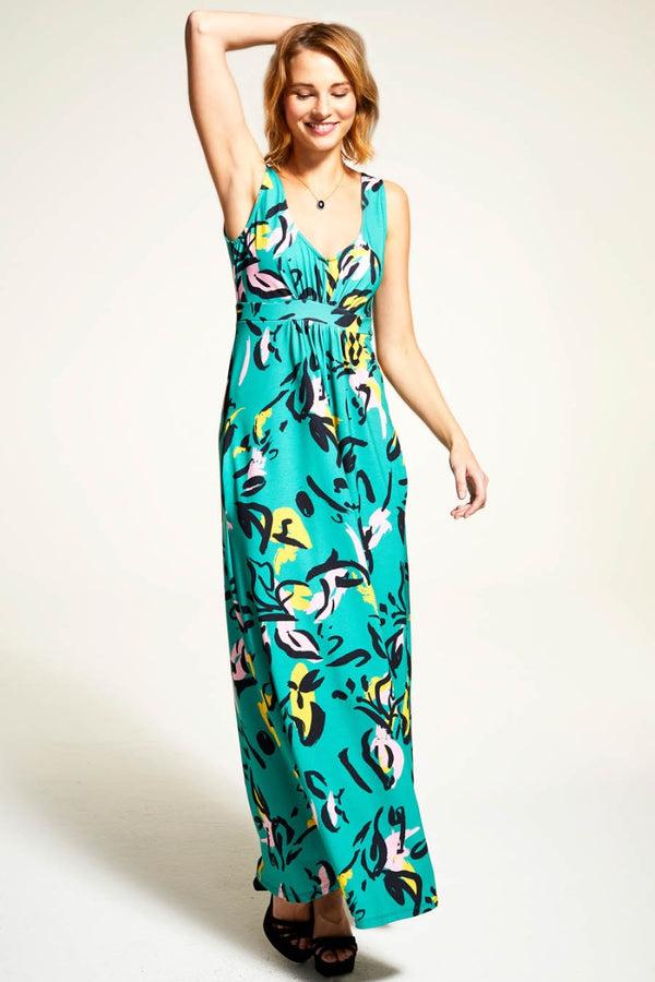 Hot Squash Sleeveless Empire Line Maxi Dress Floral Graffiti
