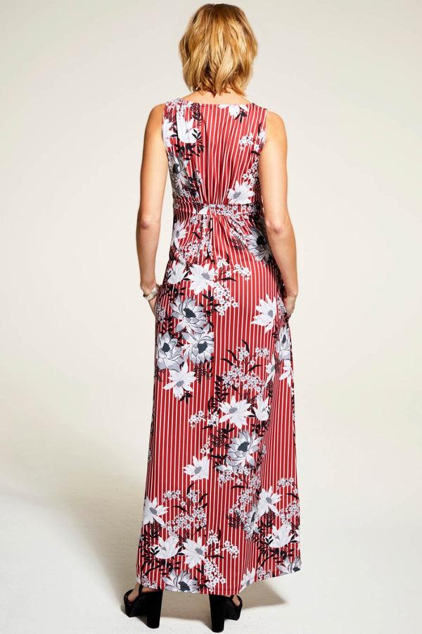 Hot Squash Sleeveless Empire Line Maxi Dress Petals And Pinstripes