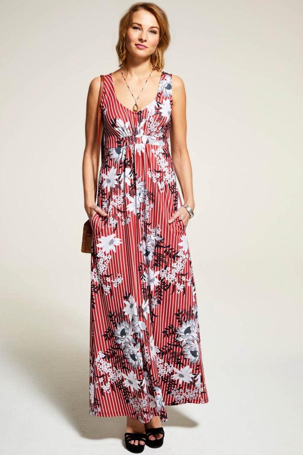 hot squash Sleeveless Empire Line Maxi Dress Petals and Pinstripes
