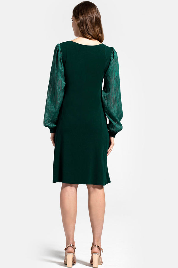 Hot Squash Square Neck Jersey Dress With Chiffon Bottle Green