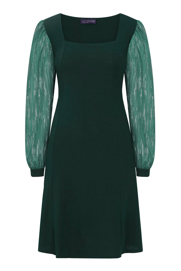 Hot Squash Square Neck Jersey Dress With Chiffon Bottle Green