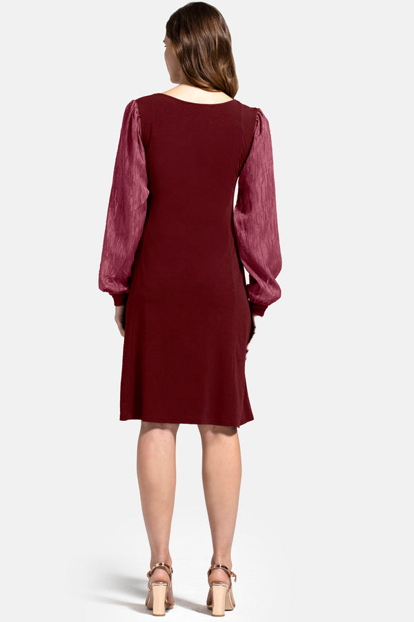 Hot Squash Square Neck Jersey Dress With Chiffon Burgundy