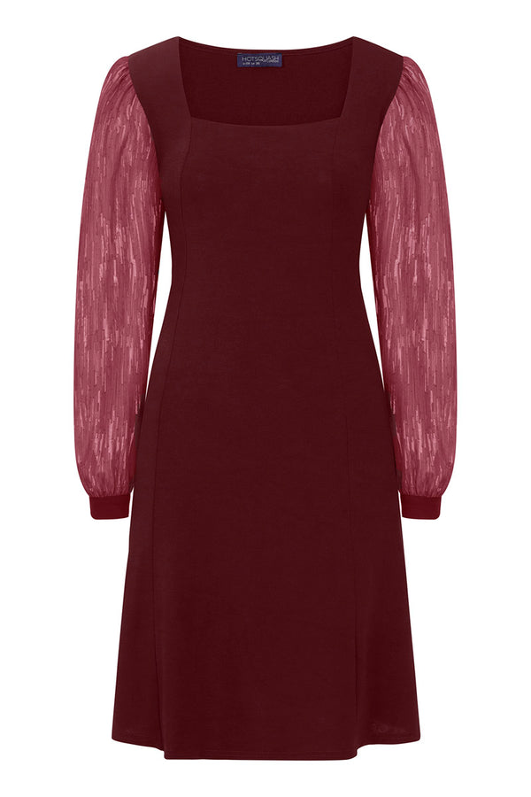 Hot Squash Square Neck Jersey Dress With Chiffon Burgundy