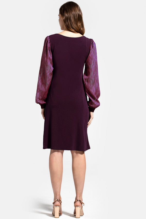 Hot Squash Square Neck Jersey Dress With Chiffon Damson