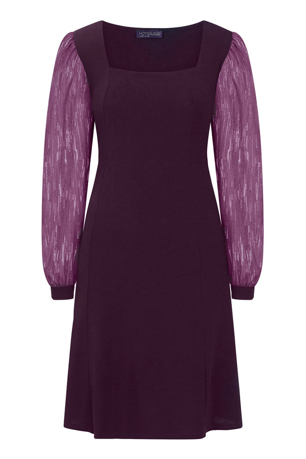 Hot Squash Square Neck Jersey Dress With Chiffon Damson