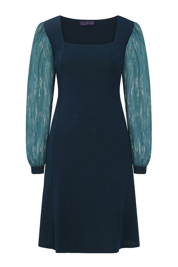 hot squash Square Neck Jersey Dress with Chiffon Woodland Teal