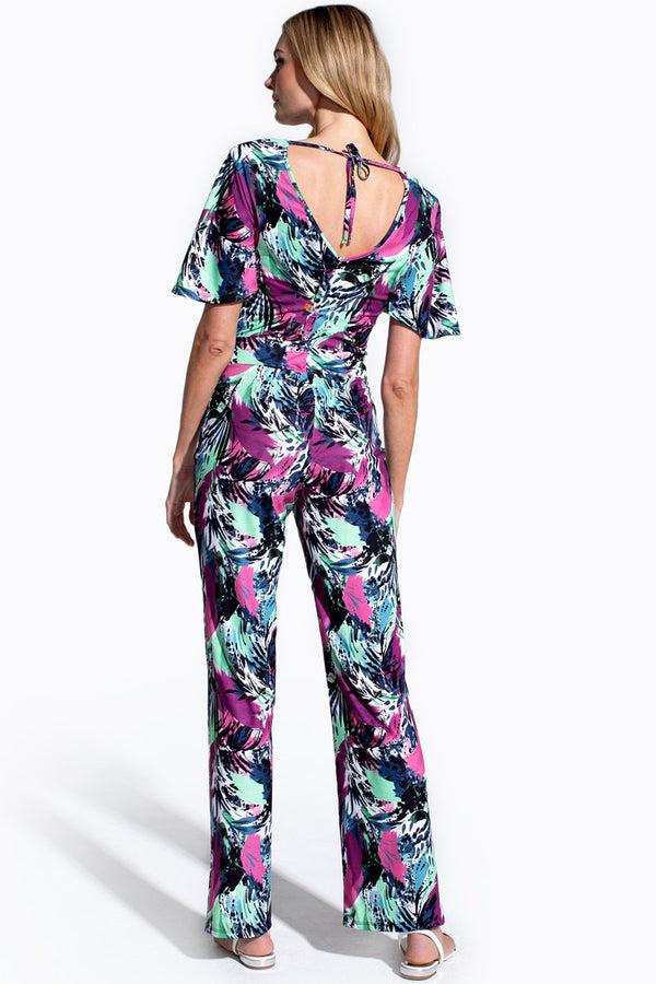 Hot Squash Straight Leg Jumpsuit With V-neck And Flare Sleeves Teal Summer Fiesta