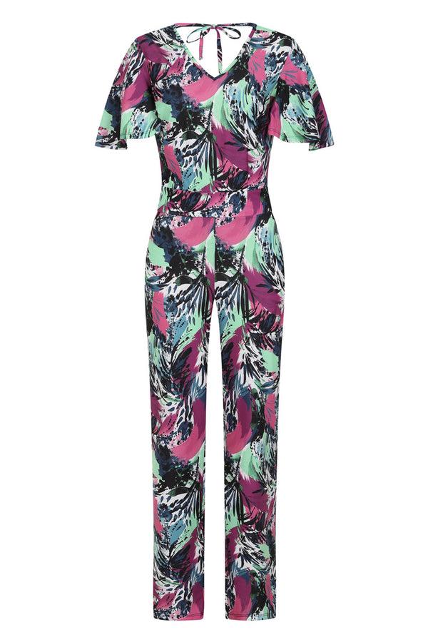 Hot Squash Straight Leg Jumpsuit With V-neck And Flare Sleeves Teal Summer Fiesta