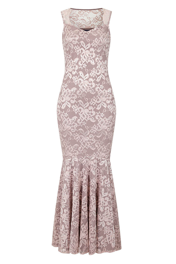 Hot Squash Sweetheart Neckline Lace Maxi Dress Pastel Pink