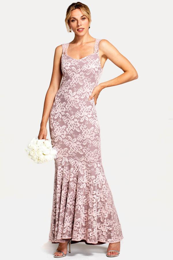 hot squash Sweetheart Neckline Lace Maxi Dress Pastel Pink