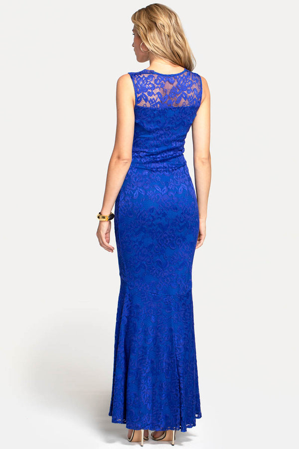 Hot Squash Sweetheart Neckline Lace Maxi Dress Royal Blue