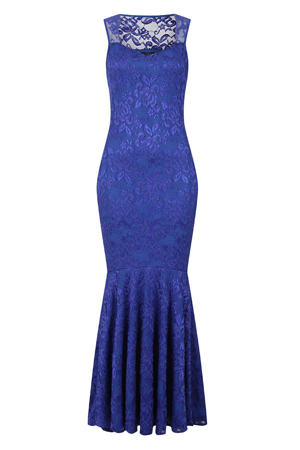 Hot Squash Sweetheart Neckline Lace Maxi Dress Royal Blue