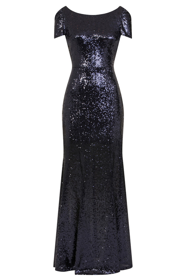 Hot Squash The Cowl Neck Maxi Sequin Dress With Fishtail Skirt Navy