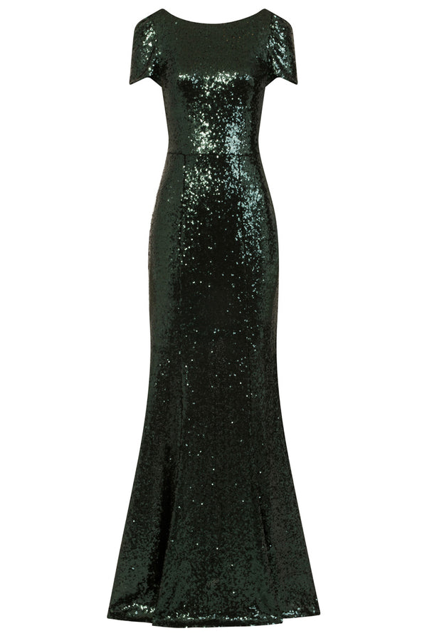 Hot Squash The Cowl Neck Maxi Sequin Dress With Fishtail Skirt Bottle Green