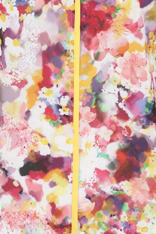 Hot Squash Tie Neck Crepe Blouse Purple With Yellow Piping