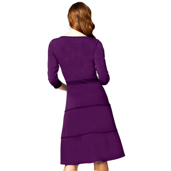 Hot Squash V Neck Dress With Contrast Piping Purple With Damson Piping