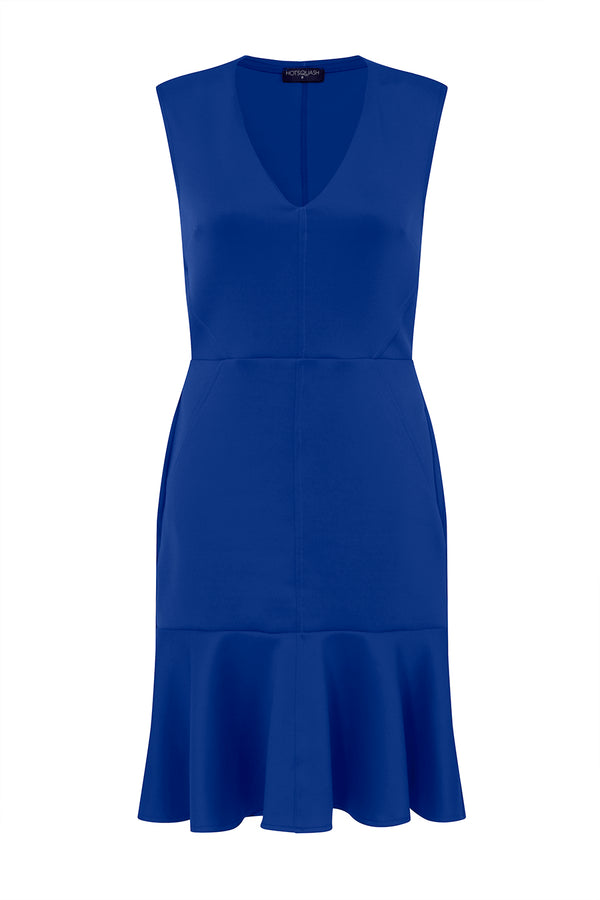 Hot Squash V-neck Drop Waist Ponte Dress Royal Blue