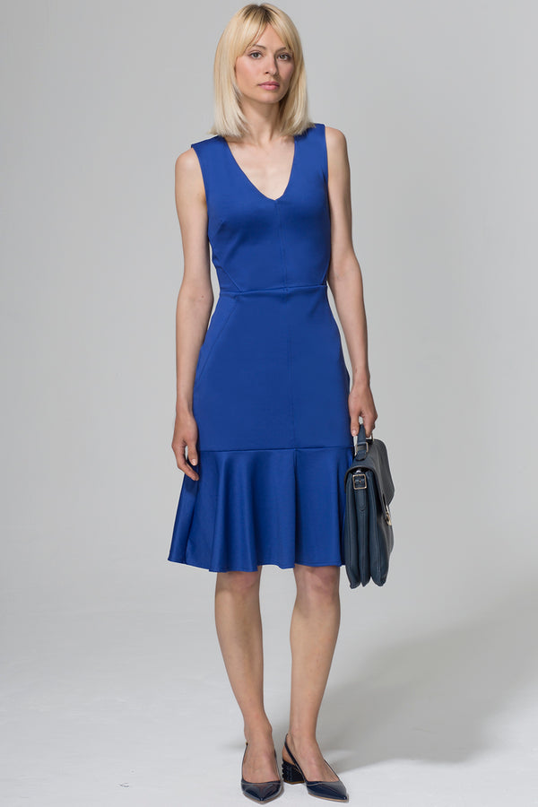 hot squash V-neck Drop Waist Ponte Dress Royal blue