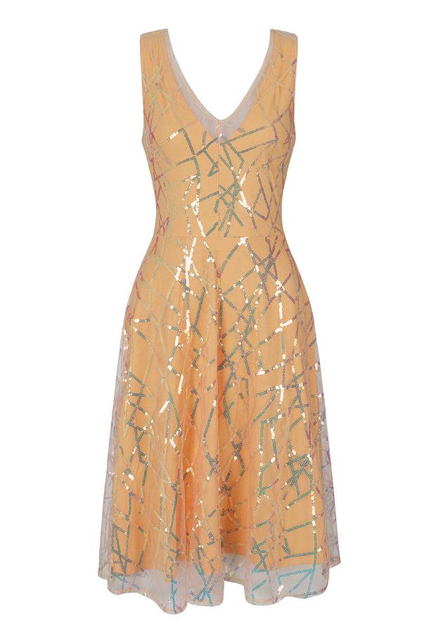 Hot Squash V Neck Embroidered Fit N Flare Dress Terracotta