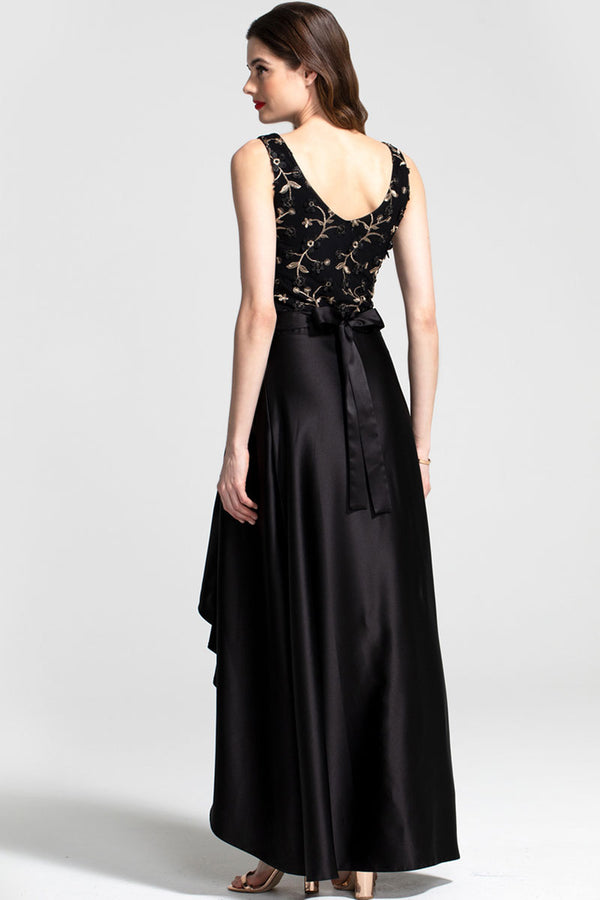 Hot Squash V Neck Maxi Dress With Silky High Low Skirt Black