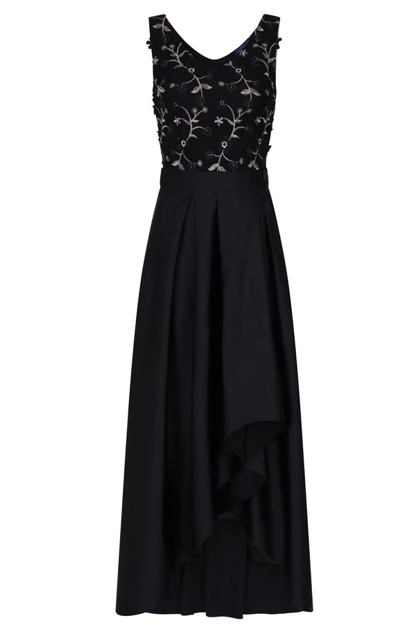 Hot Squash V Neck Maxi Dress With Silky High Low Skirt Black