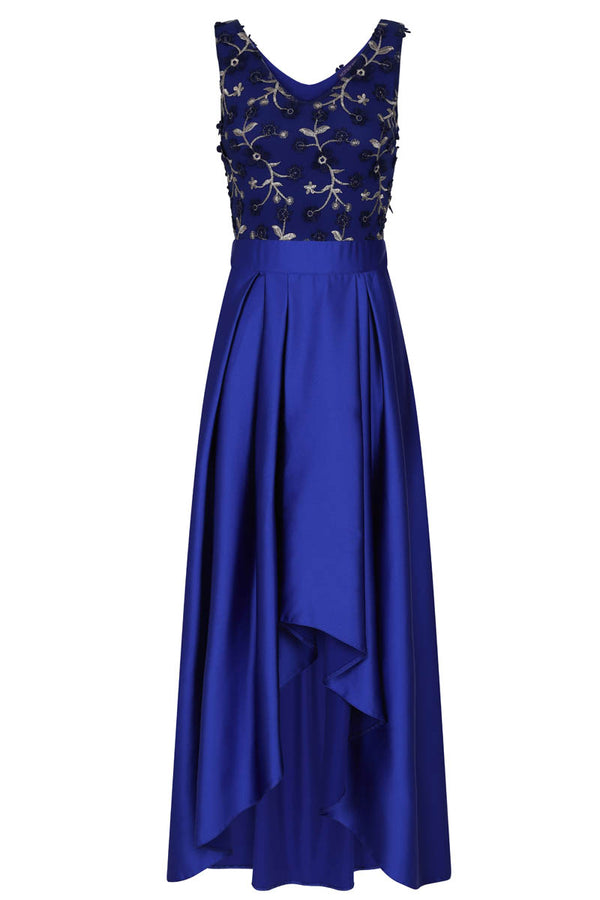 Hot Squash V Neck Maxi Dress With Silky High Low Skirt Royal Blue