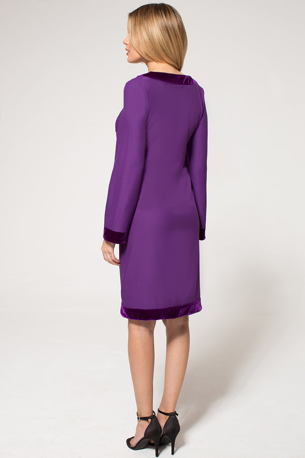 Hot Squash Velvet Detail Long Sleeved Swing Dress Purple
