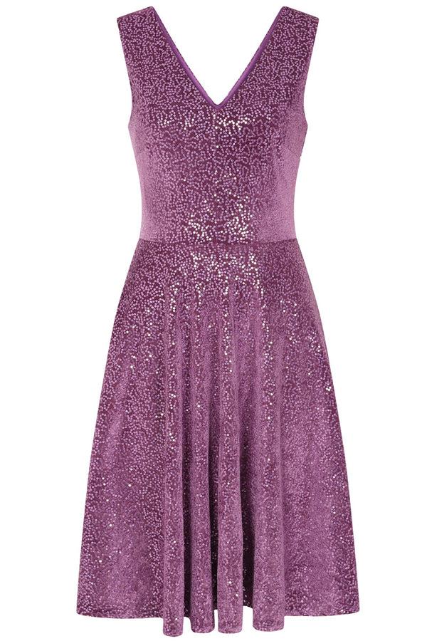 Hot Squash Velvet V Neck Fit N Flare Dress Deep Lavender