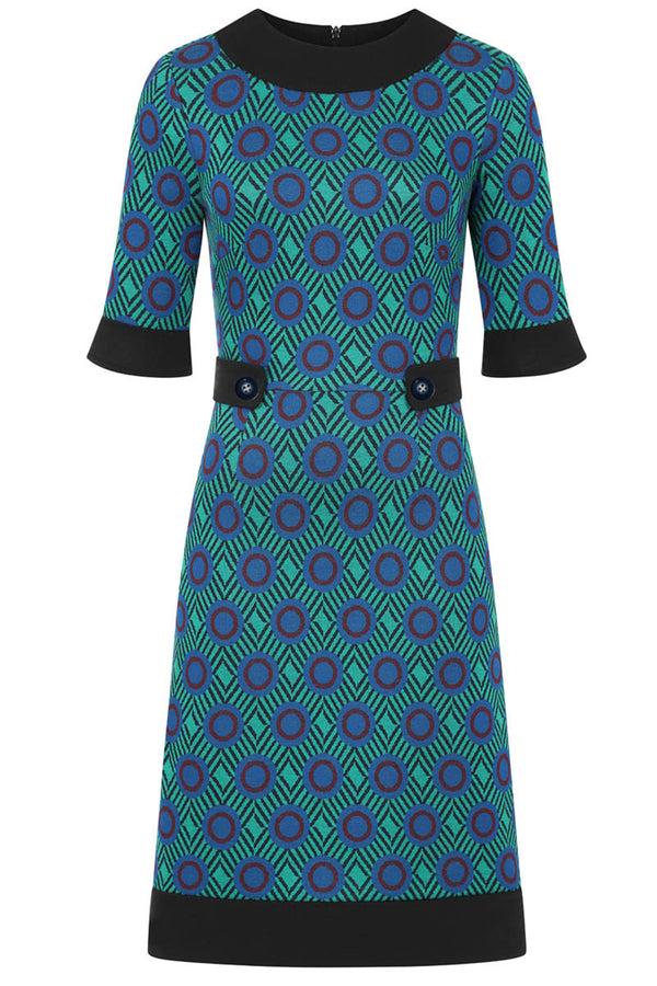Hot Squash Vintage Feel Ponte Dress With Cuffs Peacock Green