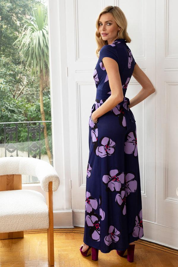 Hot Squash Wide Leg Jumpsuit Painterley Floral Navy / Lilac