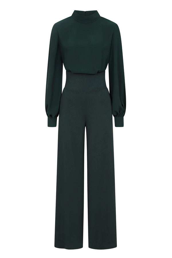 Hot Squash Wide Leg Jumpsuit With Blouson Sleeve Bottle Green