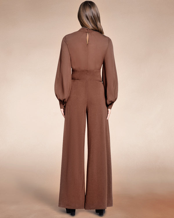 Hot Squash Wide Leg Jumpsuit With Blouson Sleeve Caramel