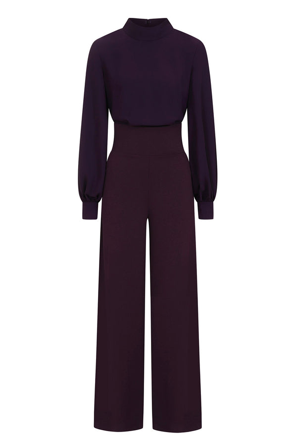 Hot Squash Wide Leg Jumpsuit With Blouson Sleeve Damson