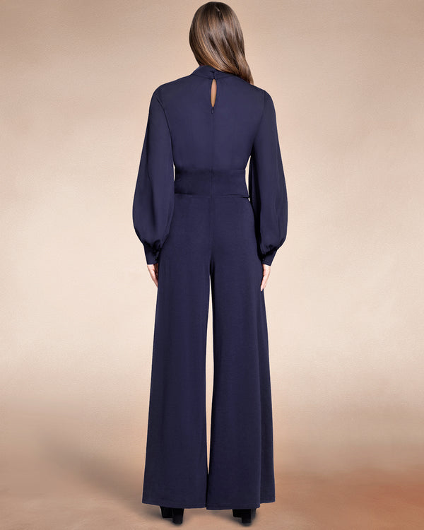 Hot Squash Wide Leg Jumpsuit With Blouson Sleeve Navy
