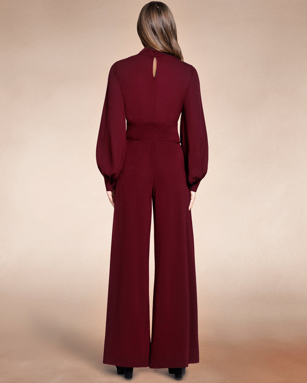 Hot Squash Wide Leg Jumpsuit With Blouson Sleeve Wine