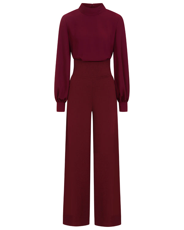 Hot Squash Wide Leg Jumpsuit With Blouson Sleeve Wine