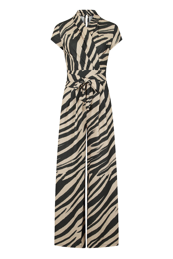Hot Squash Wide Leg Jumpsuit With Cap Sleeves Animal Stripes