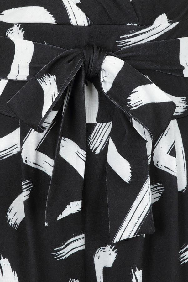 Hot Squash Wide Leg Jumpsuit With Cap Sleeves Black Brush Strokes