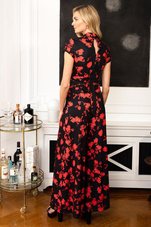Hot Squash Wide Leg Jumpsuit With Cap Sleeves Red Flowers
