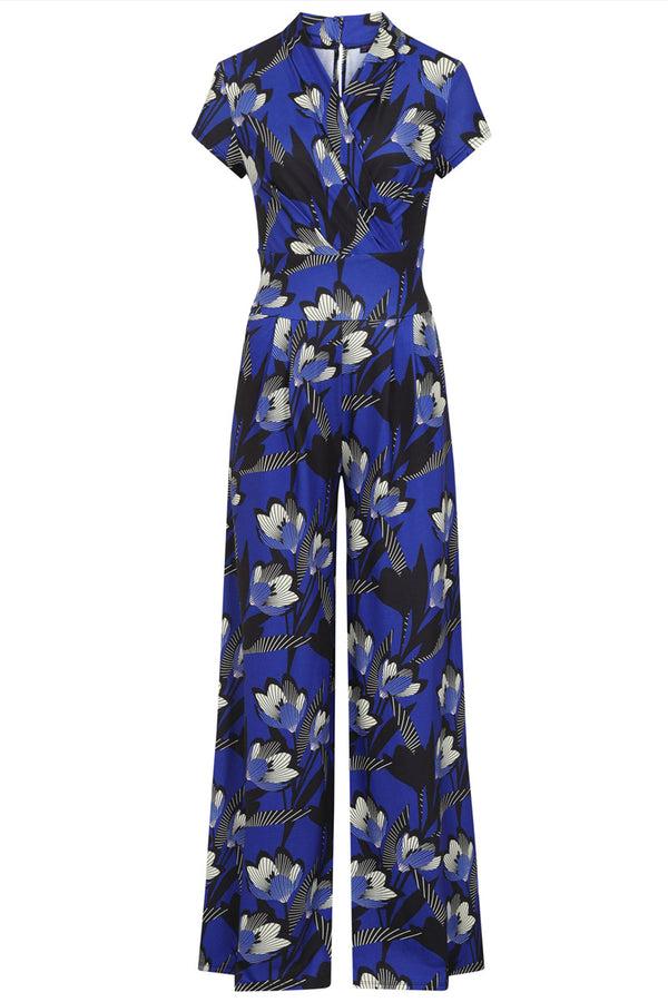 Hot Squash Wide Leg Jumpsuit With Cap Sleeves Spring Blossom In Blue