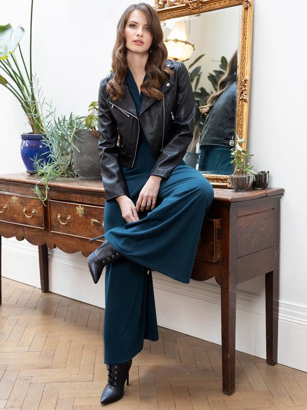 Hot Squash Wide Leg Jumpsuit With Cap Sleeves Woodland Teal