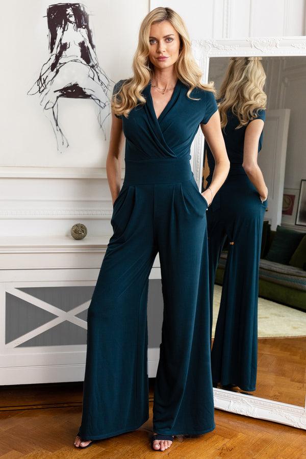 hot squash Wide Leg Jumpsuit with Cap Sleeves Woodland Teal
