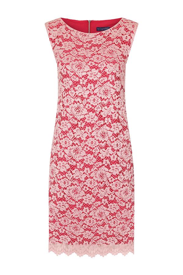 Hot Squash Zip-Back Sleeveless Shift Dress Coral Lace