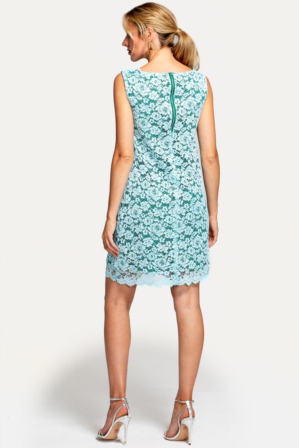 Hot Squash Zip-Back Sleeveless Shift Dress Mint Lace