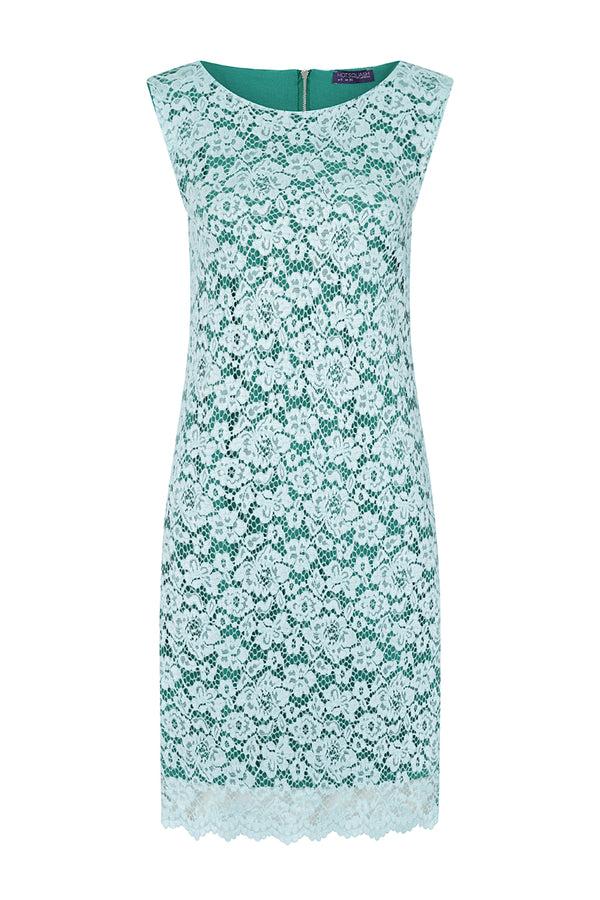 Hot Squash Zip-Back Sleeveless Shift Dress Mint Lace