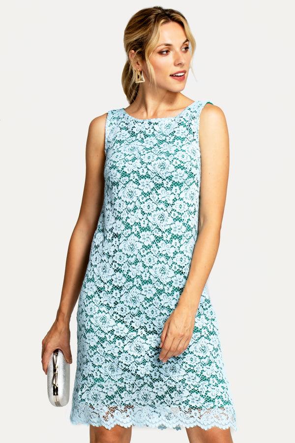 hot squash Zip-Back Sleeveless Shift Dress Mint Lace