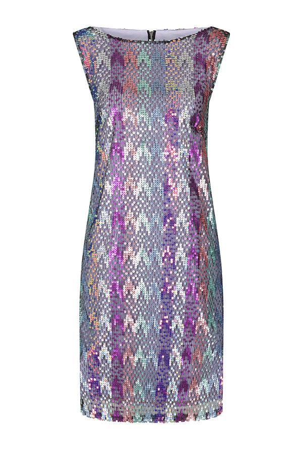 Hot Squash Zip-Back Sleeveless Shift Dress Purple Sequin