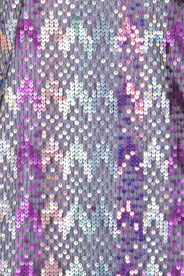 Hot Squash Zip-Back Sleeveless Shift Dress Purple Sequin