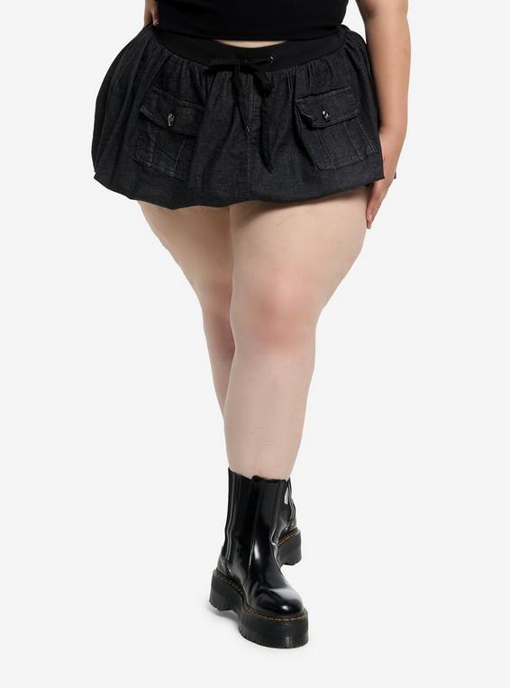 hot topic Black Cargo Denim Bubble Skort Plus Size BLACK