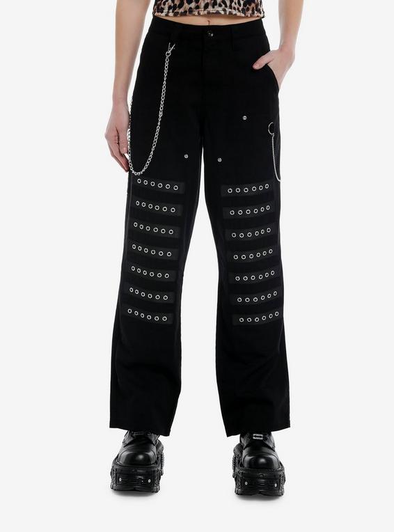hot topic Black Grommet Side Chain Carpenter Pants BLACK